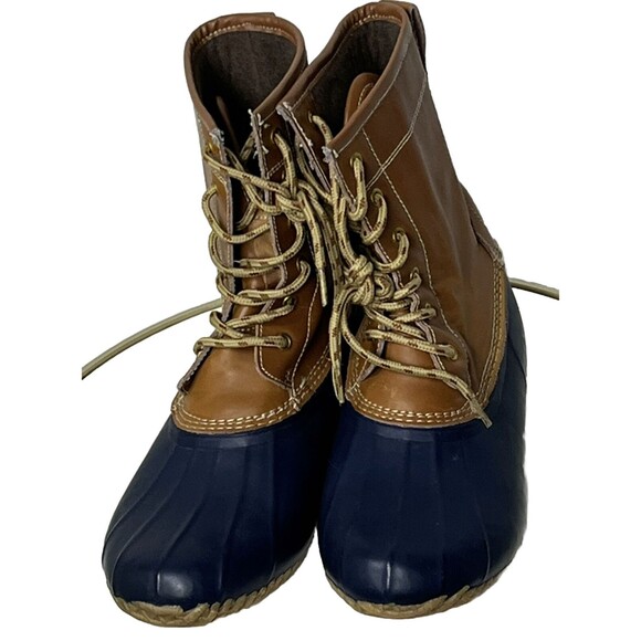 Khombu Boots Duck Waterproof Brown Leather Blue Rubber Insulated Letty Women‎ 9 - Picture 1 of 6